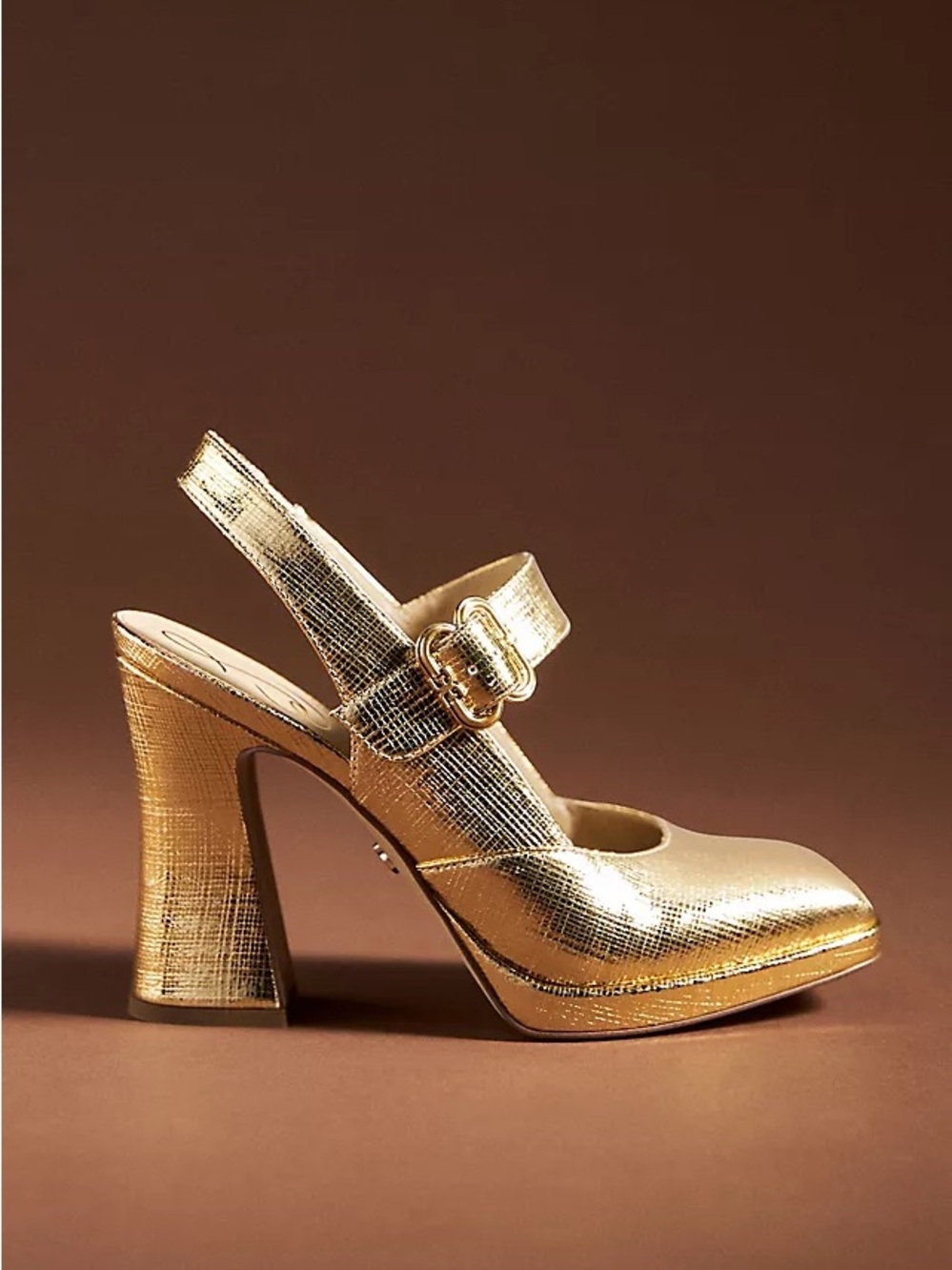 Sam Edelman Gold Metallic Mary Jane Block Heel - Picture 3 of 6